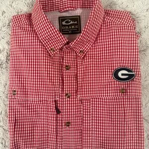 Drake Red and White Checkered UGA Button-Down shirt